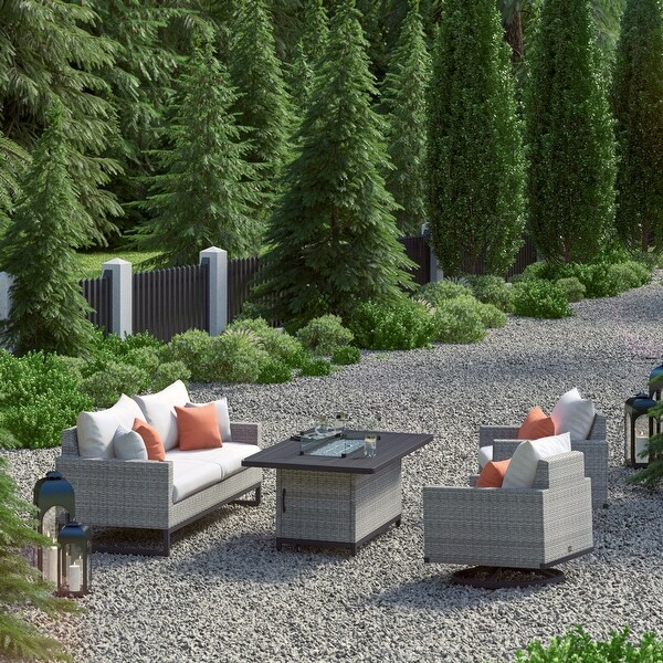 Milo Grey 4 Piece Sunbrella Outdoor Patio Motion Fire Set