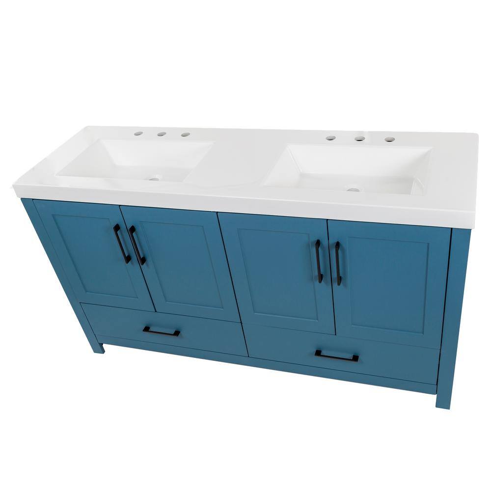 Home Decorators Collection Radien 60.5 in. W x 18.75 in. D x 34.14 in. H Bath Vanity in Admiral Blue with White Cultured Marble Top RN60P2-AE