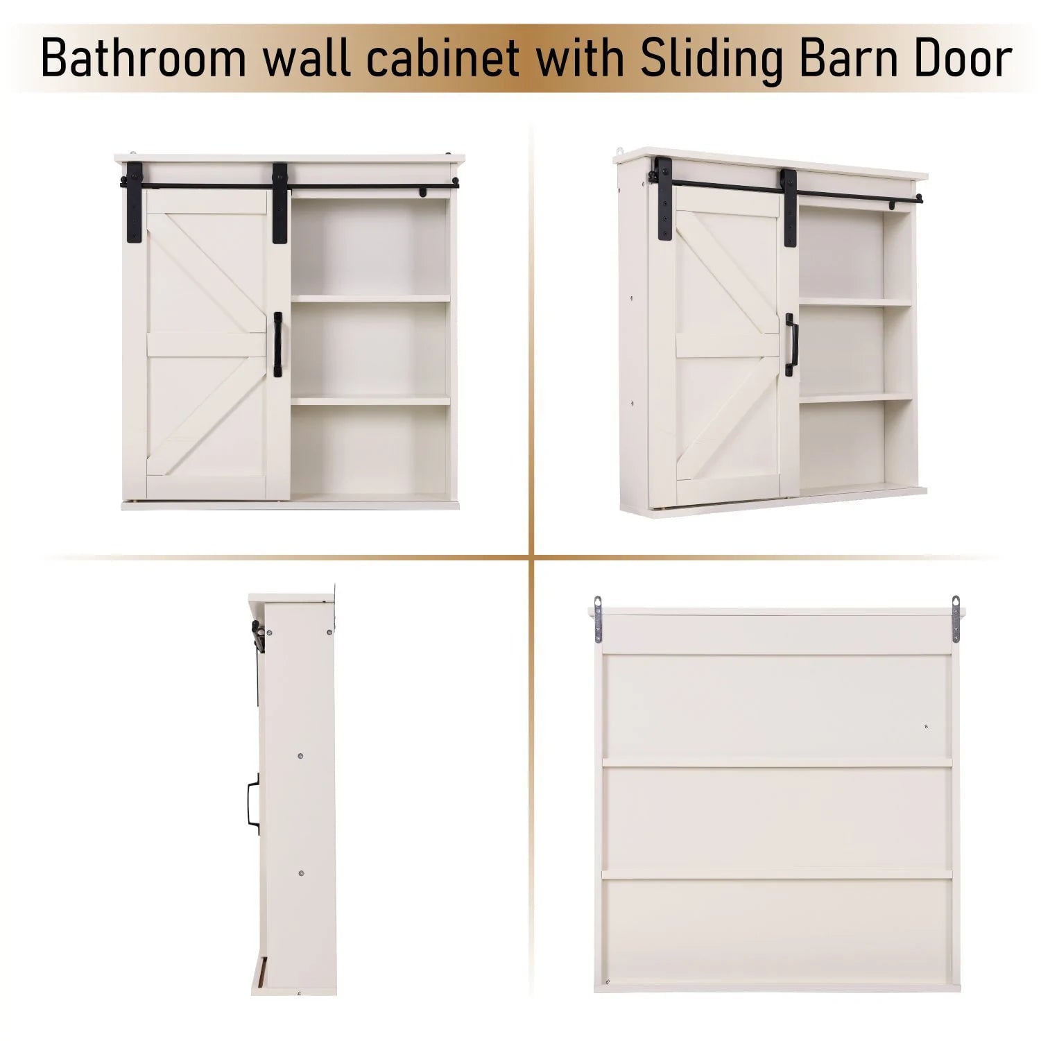 Sophia&William 3-Tier Wall Mounted Sliding Barn Door 23.6'' Bathroom Medicine Storage Cabinet-White