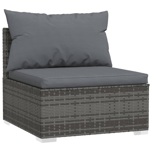 3-Seater Sofa with Cushions Gray Poly Rattan - Overstock - 36365433