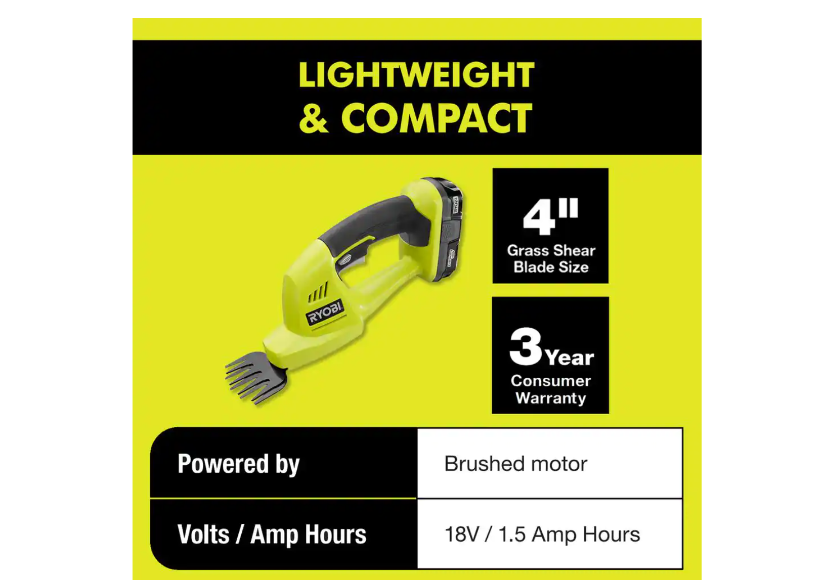 RYOBI P2960VNM ONE+ 18V Cordless Battery Grass Shear Trimmer with 1.5 Ah Battery and Charger