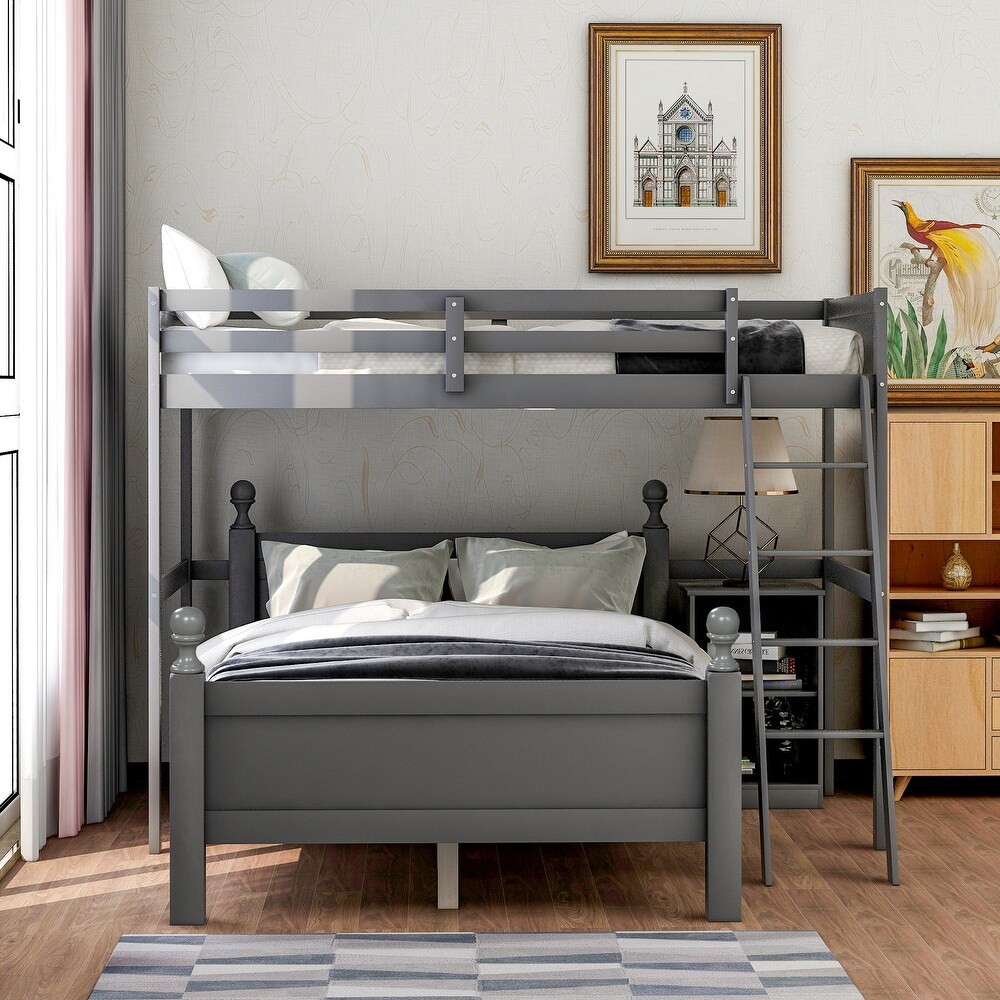 Twin over Full Loft Bed with Cabinet  Gray