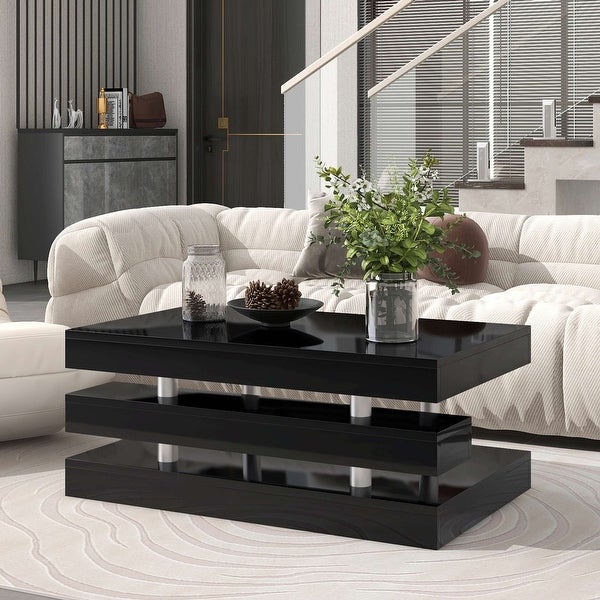 Modern 2-Tier Coffee Table with Silver Metal Legs