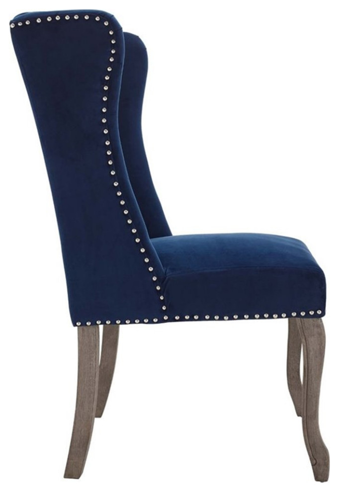 Pemberly Row French Vintage Velvet Dining Side Chair in Navy   Eclectic   Dining Chairs   by Homesquare  Houzz