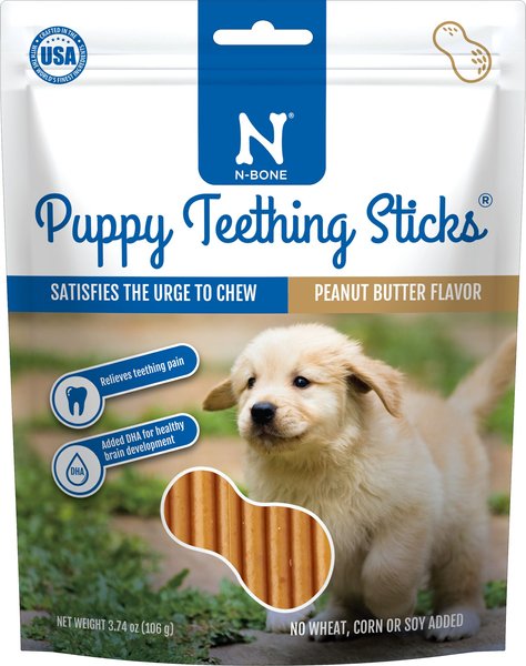 N-Bone Puppy Teething Sticks Peanut Butter Dental Chew Treats， 3.74-oz bag