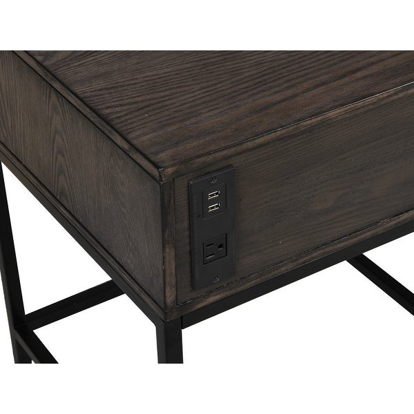 Ava Espresso MDF End Table with Charging Ports and Metal Base