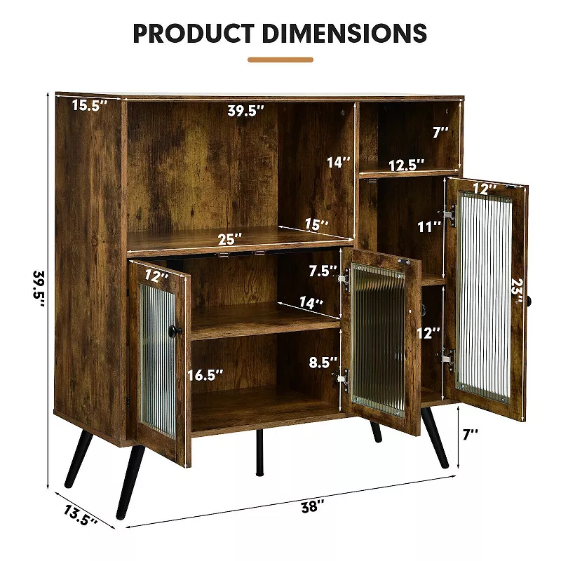 Buffet Kitchen Storage Cupboard with Glass Door and Adjustable Shelves