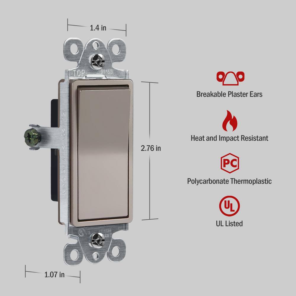 ENERLITES 15 Amp Single Pole DecoratorRocker Light SwitchNickel (20-Pack) 91150-NK-20PCS