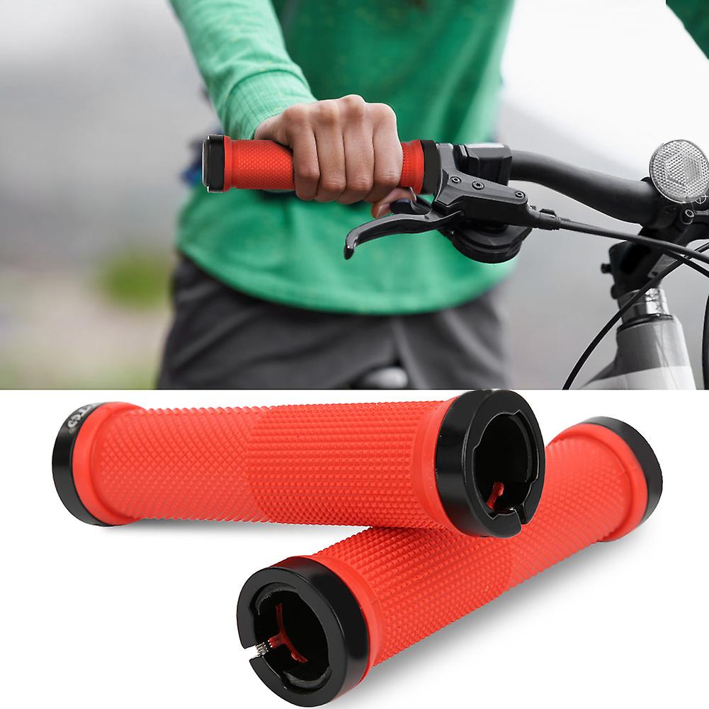 1 Pair Bicycle Cycling Handle Bar Anti-slip Grips Lock On Mountain Bike Handlebar Grip(red )