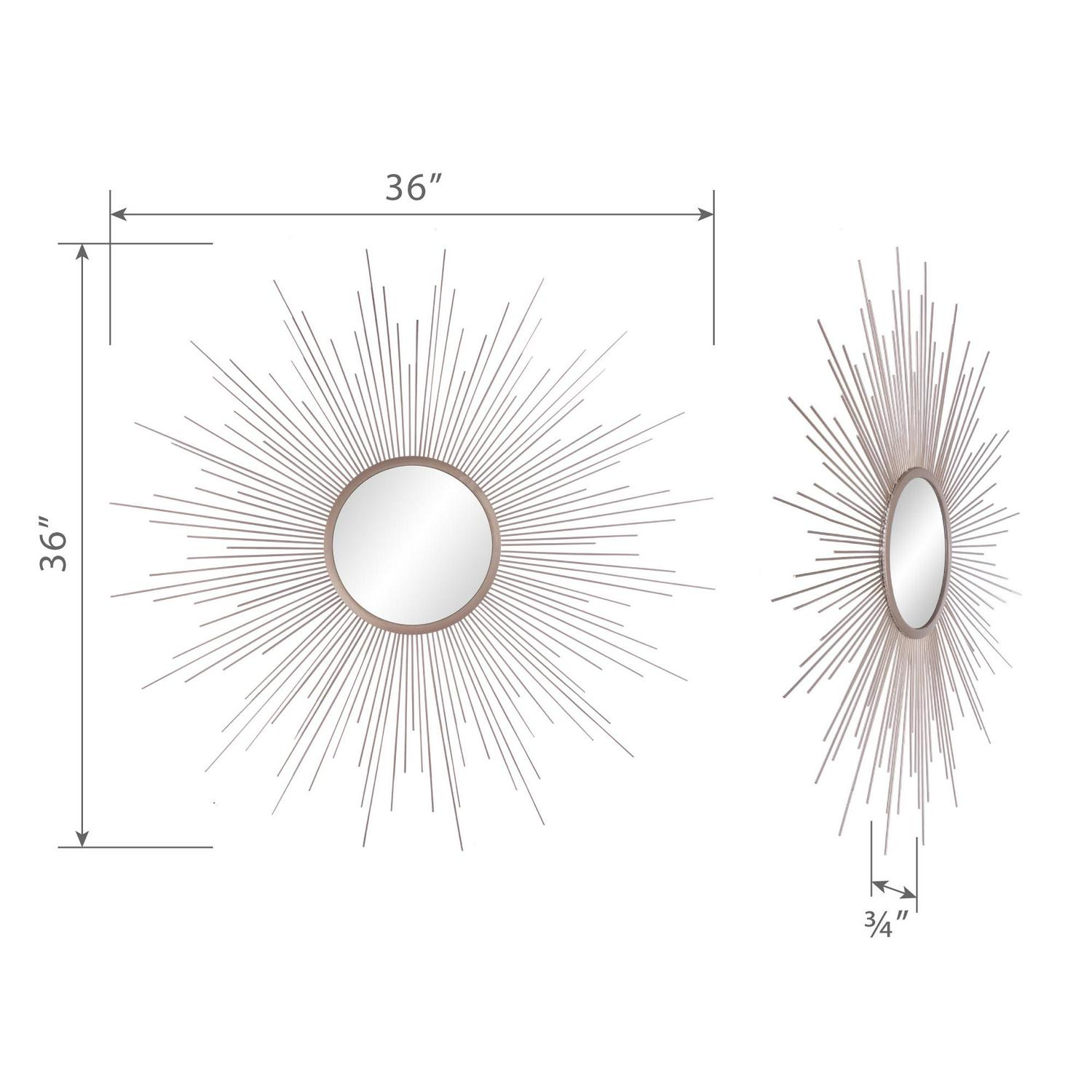 Champagne Rays Sunburst Metal Framed Mirror 36 x36 by Patton Wall Decor