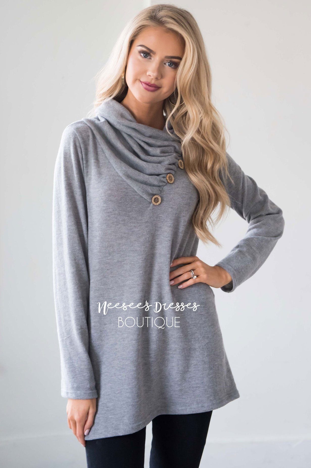 Button Detail Cowl Neck Tunic