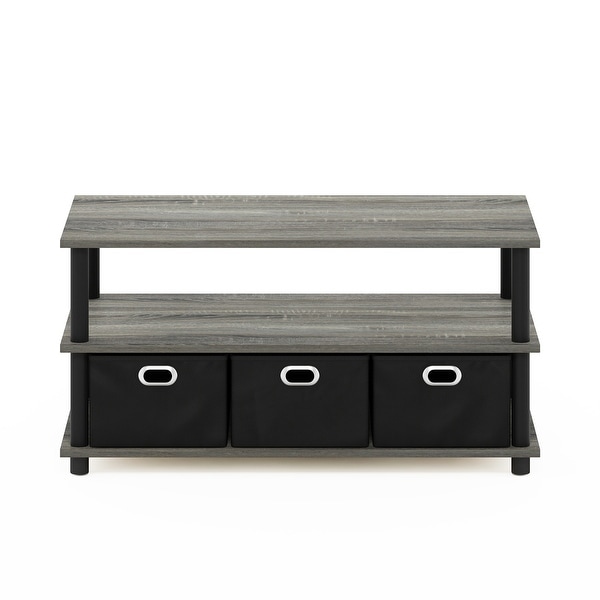 Furinno Frans Turn-N-Tube Coffee Table with Bin Drawers， French Oak Grey/Black/Black