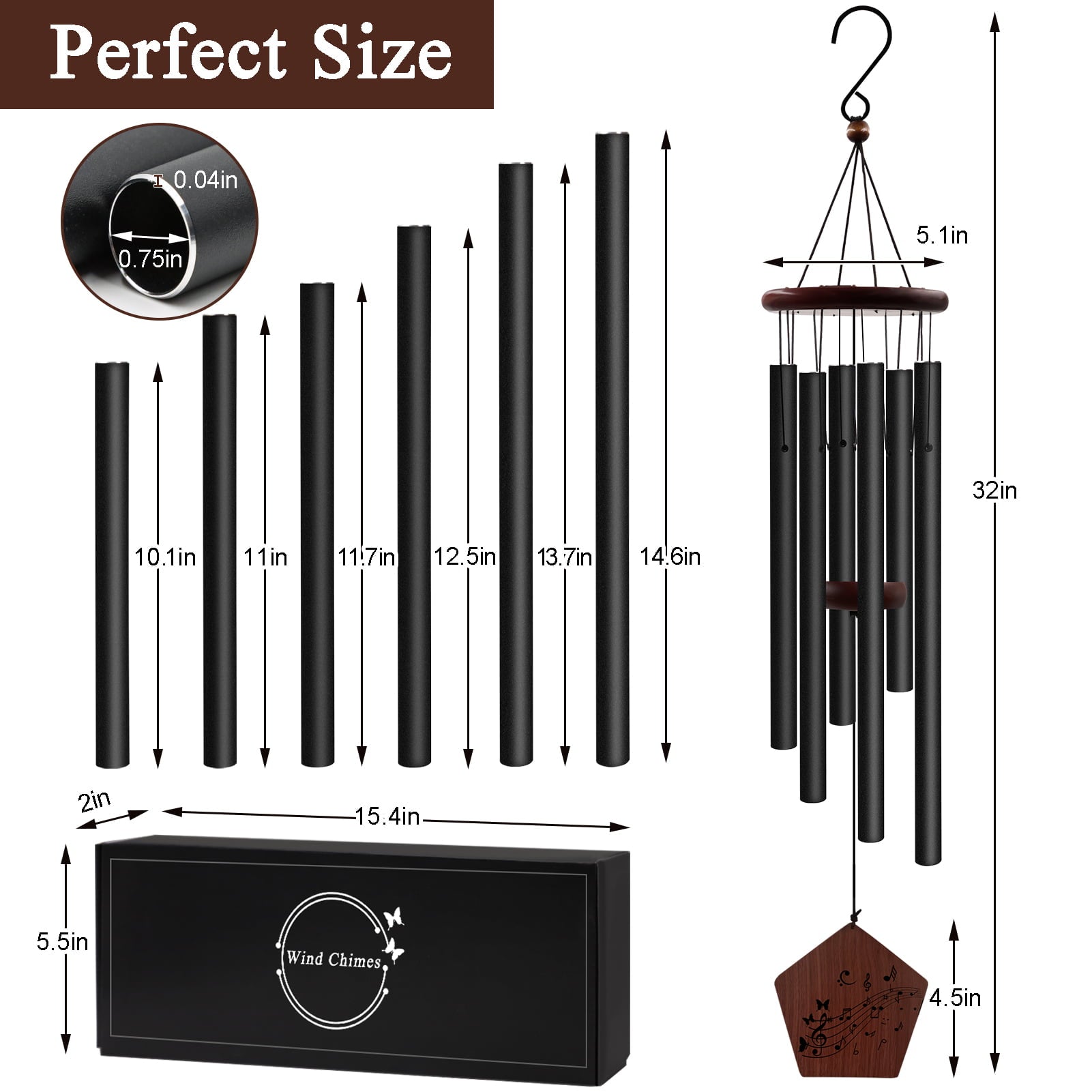 32 Inch Sympathy Wind Chimes for Outside Deep Tone， Memorial Wind Chimes in Memory of a Loved One， Bereavement， Memorial Gifts for Mother， Father， Presents