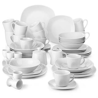 MALACASA 50-Piece Neutral White Porcelain Dinnerware Set ELISA-50