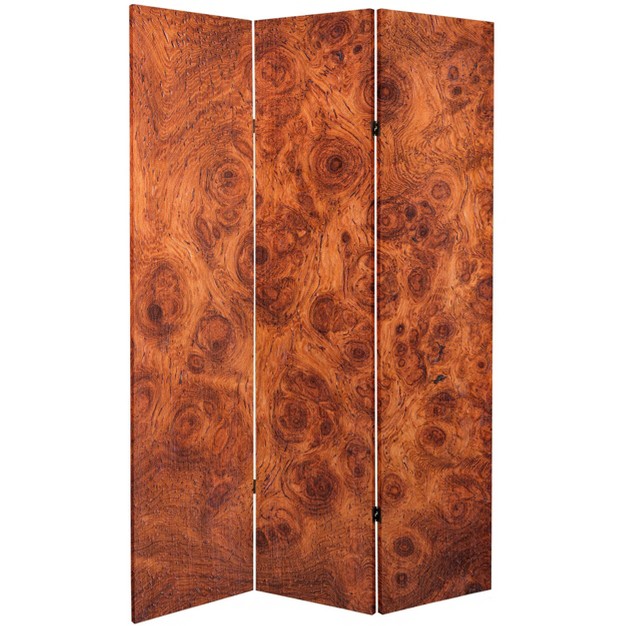 Double Sided Burl Wood Pattern Canvas Room Divider Brown Oriental Furniture