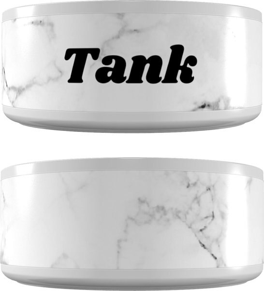 Frisco Personalized White Marble Dog Bowl