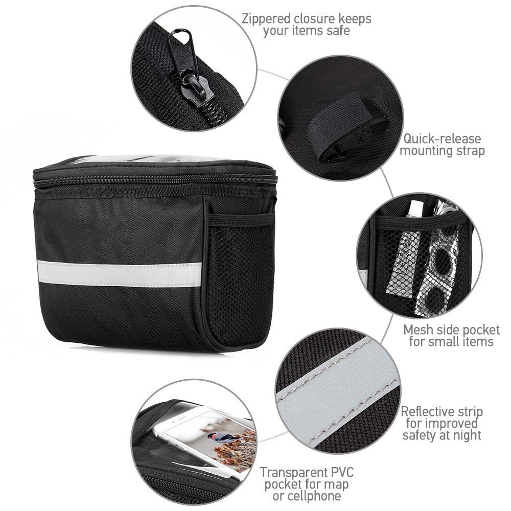 Cycling Bike Bicycle Insulated Front Bag MTB Bike Handlebar Bag Basket Pannier Cooler Bag with Reflective Strip