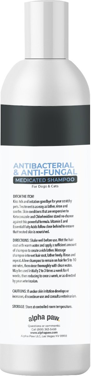 Alpha Paw Antibacterial and Antifungal Medicated Dog and Cat Shampoo， 16-oz bottle