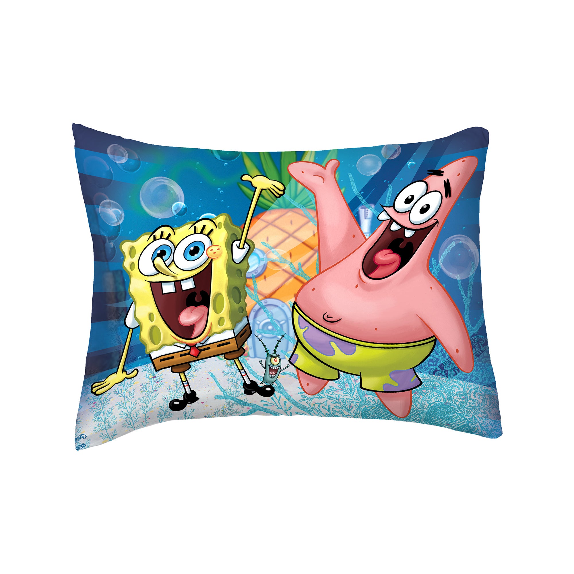 SpongeBob SquarePants Kids Comforter and Sham， 2-Piece Set， Twin/Full， Reversible， Blue