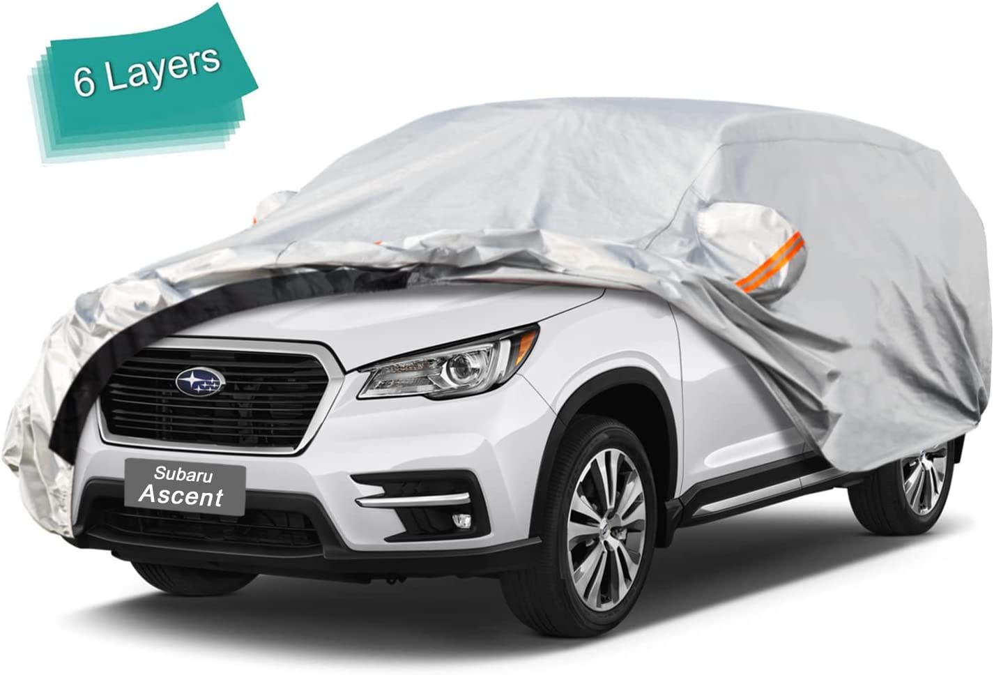 KouKou SUV Car Cover Custom Fit Subaru Ascent from 2018 to 2022， 6 Layer Heavy Duty Full Exterior Cover Waterproof All Weather， Silver