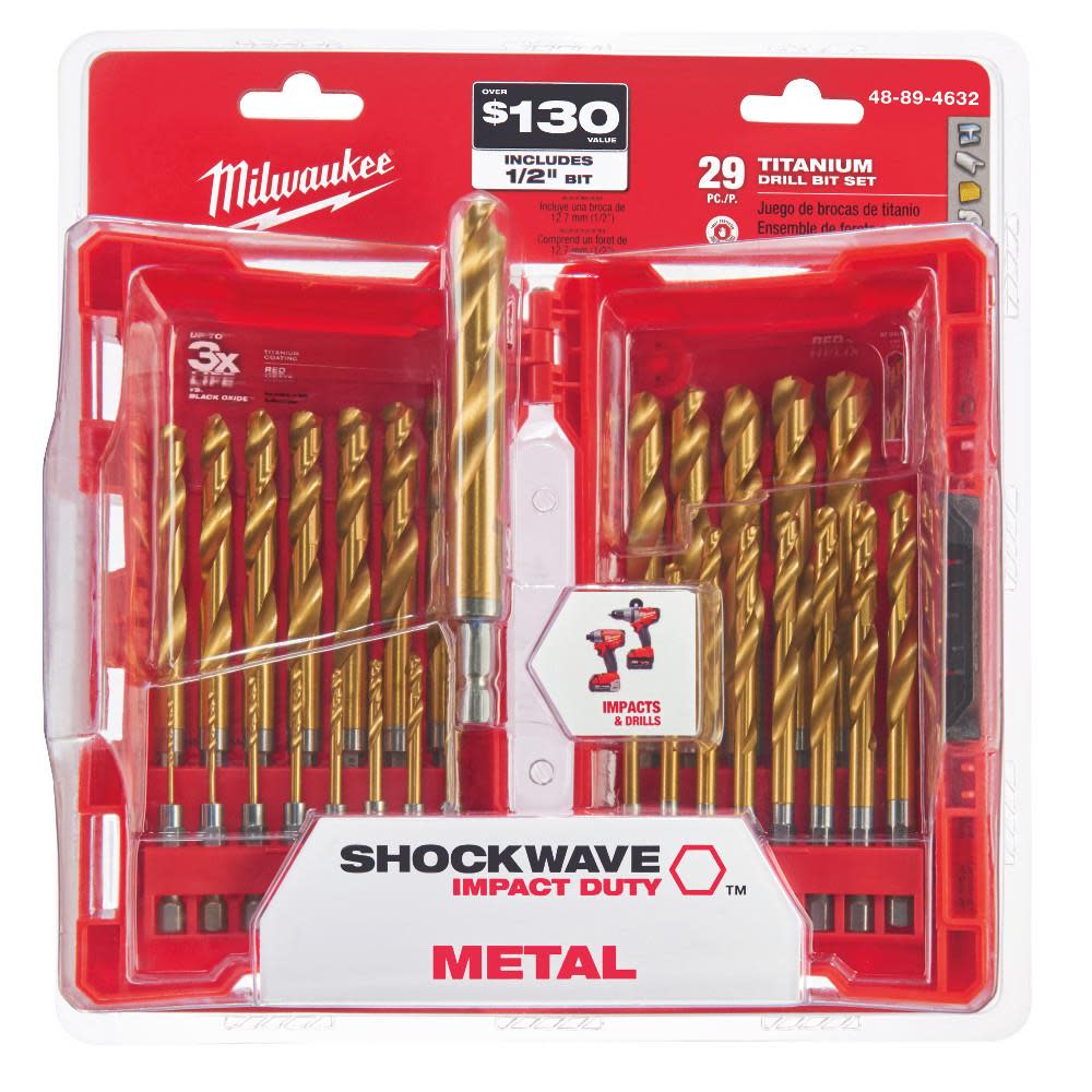 Milwaukee 29-Piece Titanium Nitride SHOCKWAVE Red Helix Drill Bit Kit 48-89-4632 from Milwaukee