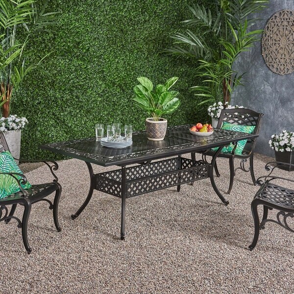 Outdoor Expandable Dining Table with Cast Aluminum Frame and Curving Legs for Backyard，Porch，Deck or Patio Area