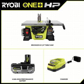 RYOBI ONE+ HP 18V Brushless Cordless 8-14 in. Compact Portable Jobsite Table Saw Kit with (2) 4.0 Ah Batteries and Charger PBLTS01K