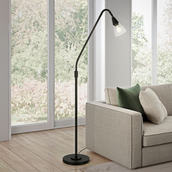 Challice Arc Floor Lamp with Glass Shade in Blackened Bronze/Clear