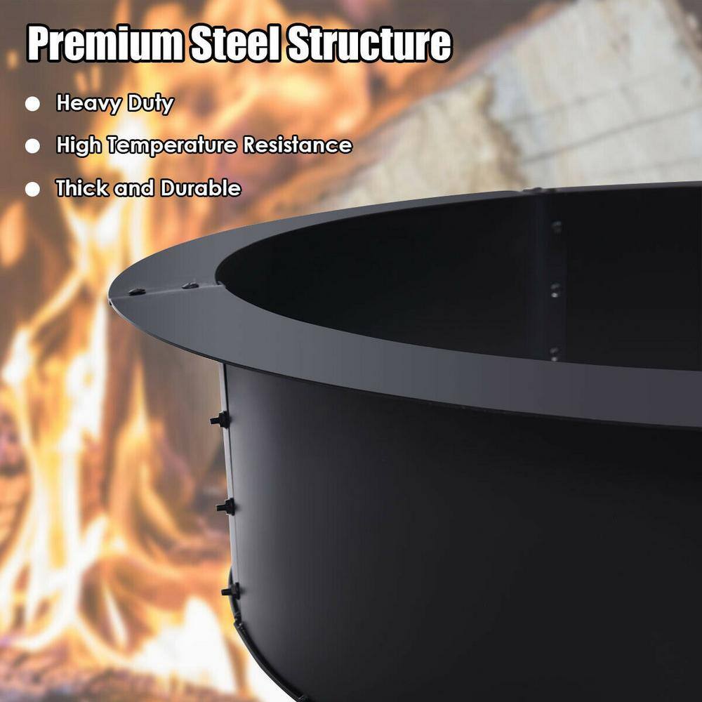 ANGELES HOME 36 in. W x 10 in. H Round Steel Wood and Coal Fuel Fire Pit Ring Liner Fire Pit Kit M63-8HW414