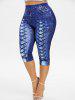 Tie Dye Cinched Handkerchief Tank Top and 3D Lace Up Jean Print Capri Leggings Plus Size Summer Outfit