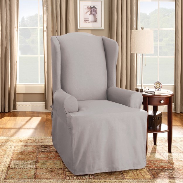 Sailcloth Cotton Duck Wing Chair Slipcover Light Gray Sure Fit