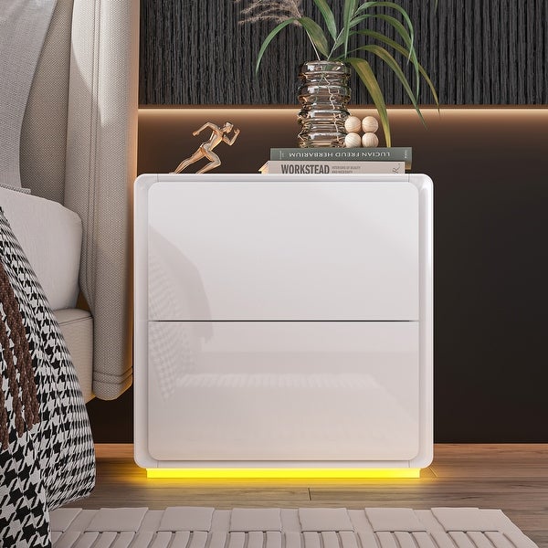 LED Nightstand White Modern Nightstand LED Night Stand Bedside Table - - 37499073