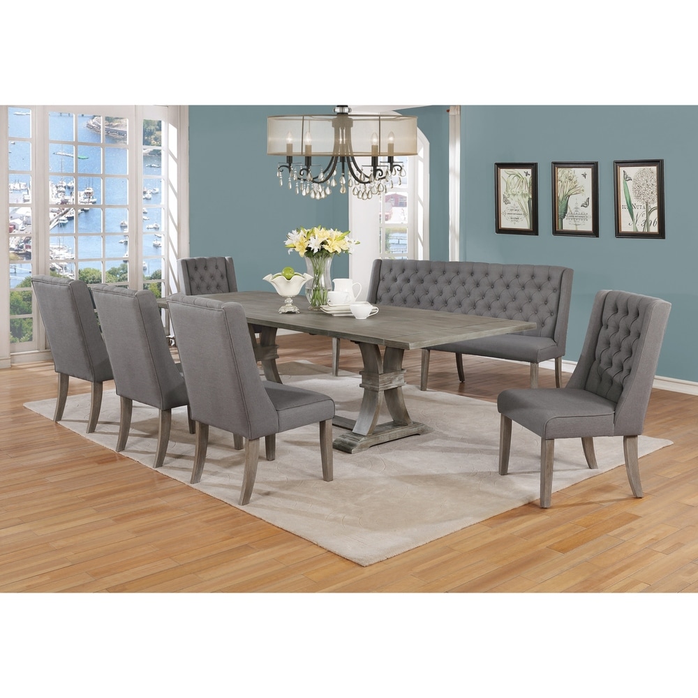 Best Quality Furniture Extending Rustic Grey 7 piece Dining Set