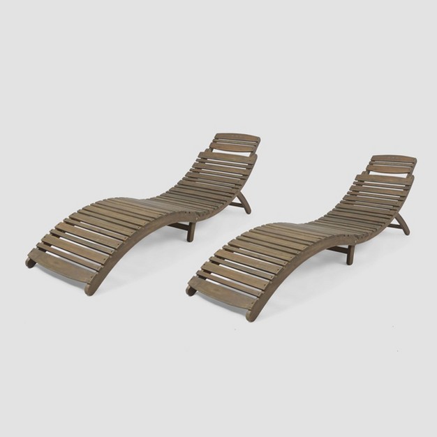 Lahaina 2pk Acacia Wood Foldable Chaise Lounge Gray Christopher Knight Home