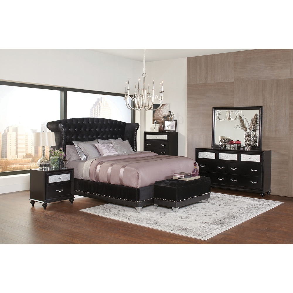 Tufted Velvet Upholstered Bed  Black