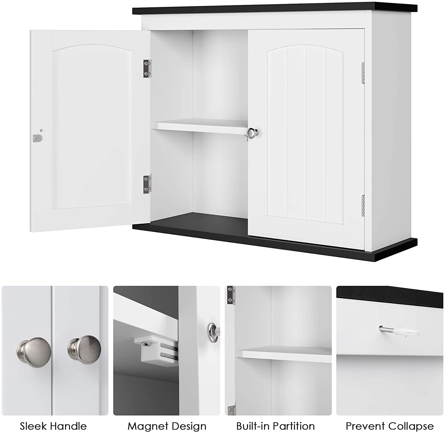 White Kitchen Cabinet Bathroom Medicine Cabinet Wall Mounted with 2 doors