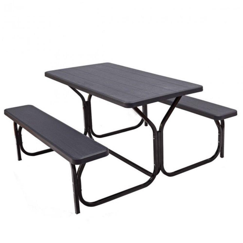 Alpulon All-Weather Metal Outdoor Picnic Table Bench Set with Metal Base Wood ZMWV083