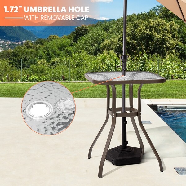 Pellebant Outdoor Tempered Glass Top Table with Umbrella Hole