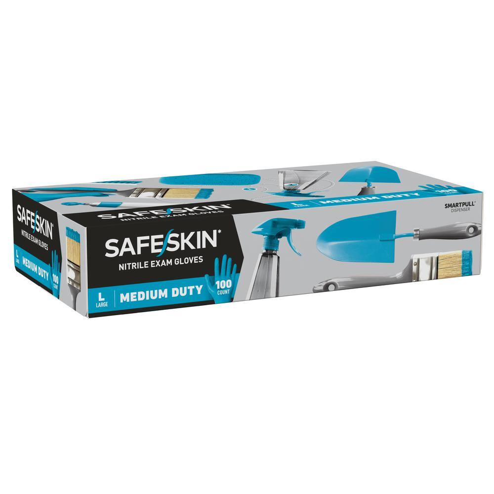 SAFESKIN Blue Medium Duty Disposable Nitrile Gloves Powder-Free Size L (100-Count) 104842200