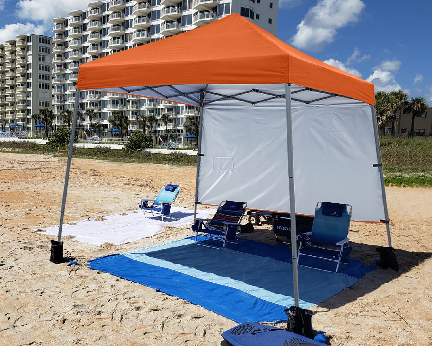 ABCCANOPY 8 ft x 8 ft Outdoor Pop up Slant Leg Canopy Tent with 1 Sun Wall and 1 Backpack Bag - Orange