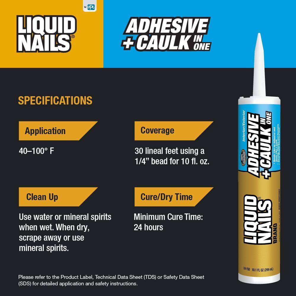 Liquid Nails Adhesive and Caulk in One 10.1 oz. Bright White Interior and Exterior Caulk (12 Pack) LN-150 CP