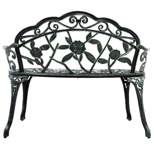 Tangkula Outdoor Garden Bench Cast Aluminum Cast Iron Antique Green