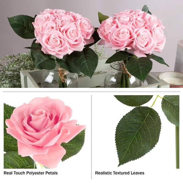 Pure Garden 18Pc Rose Artificial Flowers，Pink