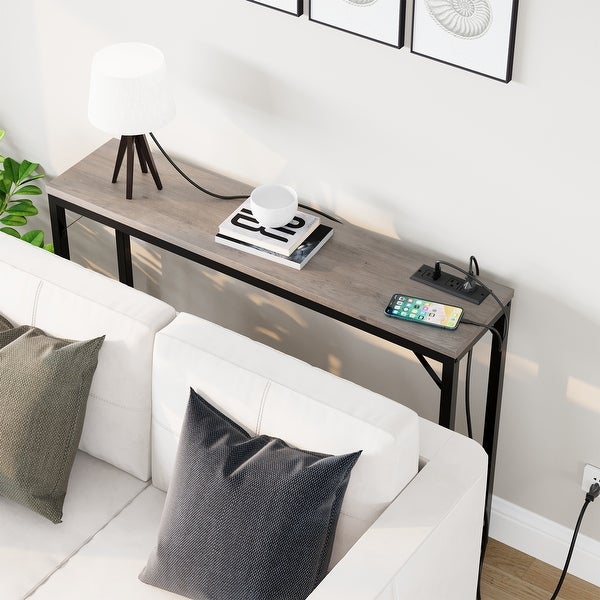 Entryway Table with Power Outlets and USB Ports， Narrow Sofa Table with Charging Station