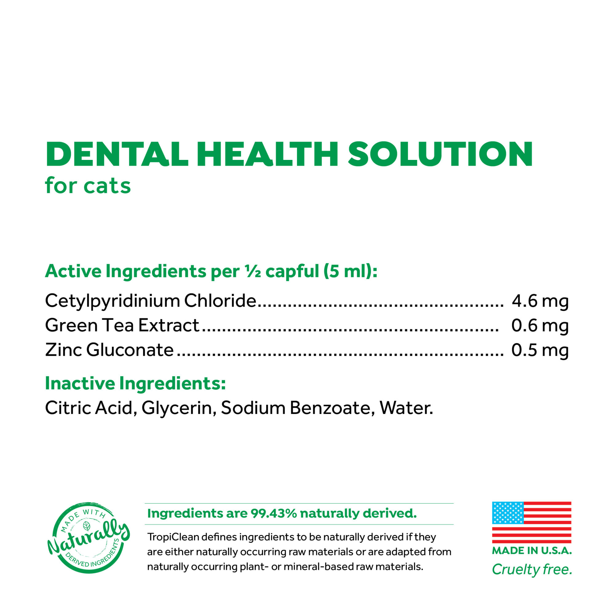 TropiClean Fresh Breath Dental Health Solution for Cats， 16 fl. oz.