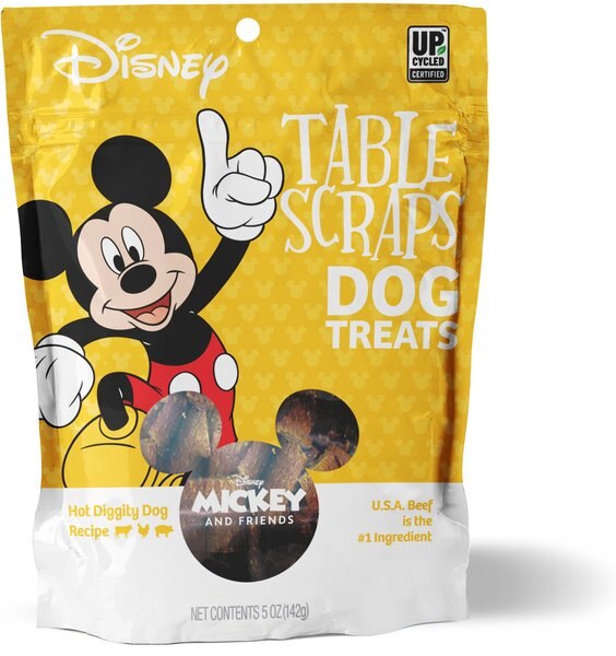 Disney Table Scraps Mickey Mouse Hot Diggity Dog Recipe Upcycled Jerky Dog Treats， 5-oz bag