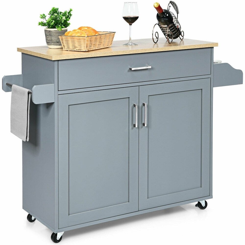 Rolling Kitchen Island Cart with Towel and Spice Rack   45.5\