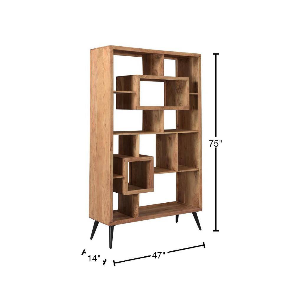 Coast To Coast Accents Acacia 75 in. Natural and Black 11-Shelf Wooden Etagere 53420