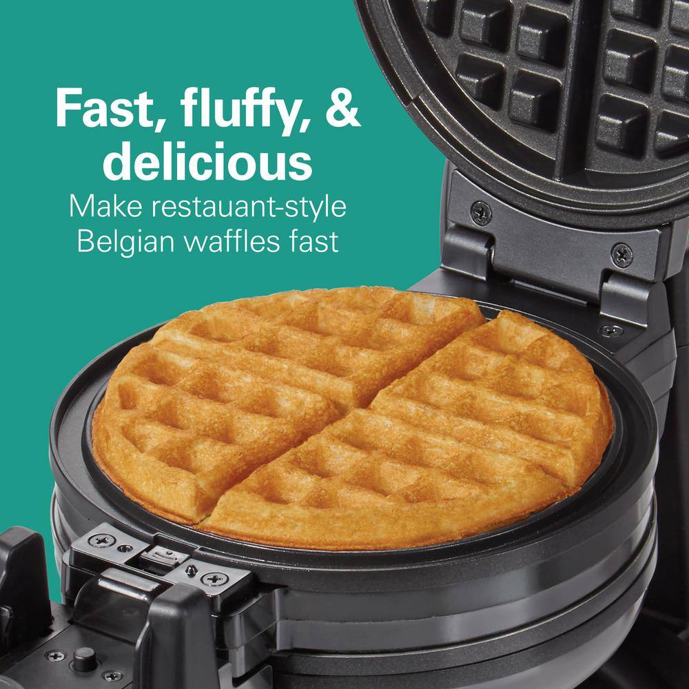 Hamilton Beach 1300 W Double Waffle Black Rotating Belgian Waffle Maker with Removable Plates 26201