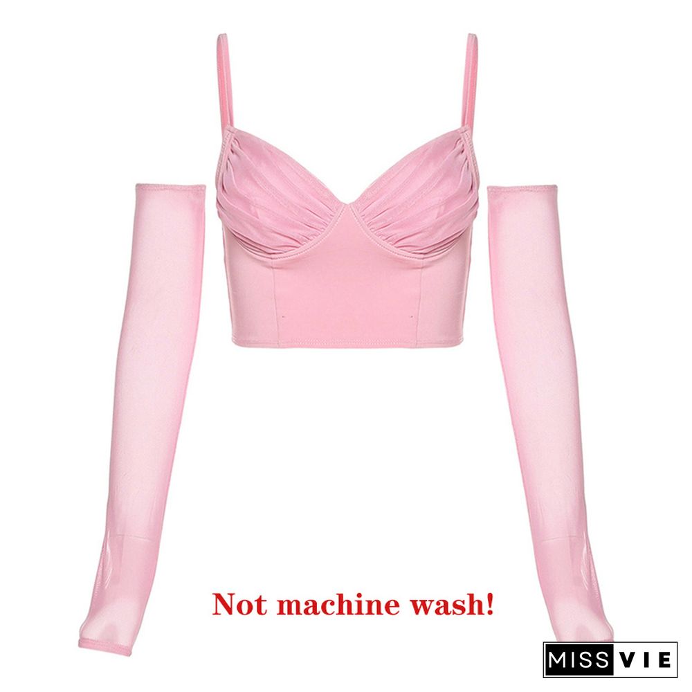 Woman Fahsion Pink Top Spaghetti Straps Sexy Backless Punk Clubwear Y2K Crop Top Female Tank Camis Personality Streetwear